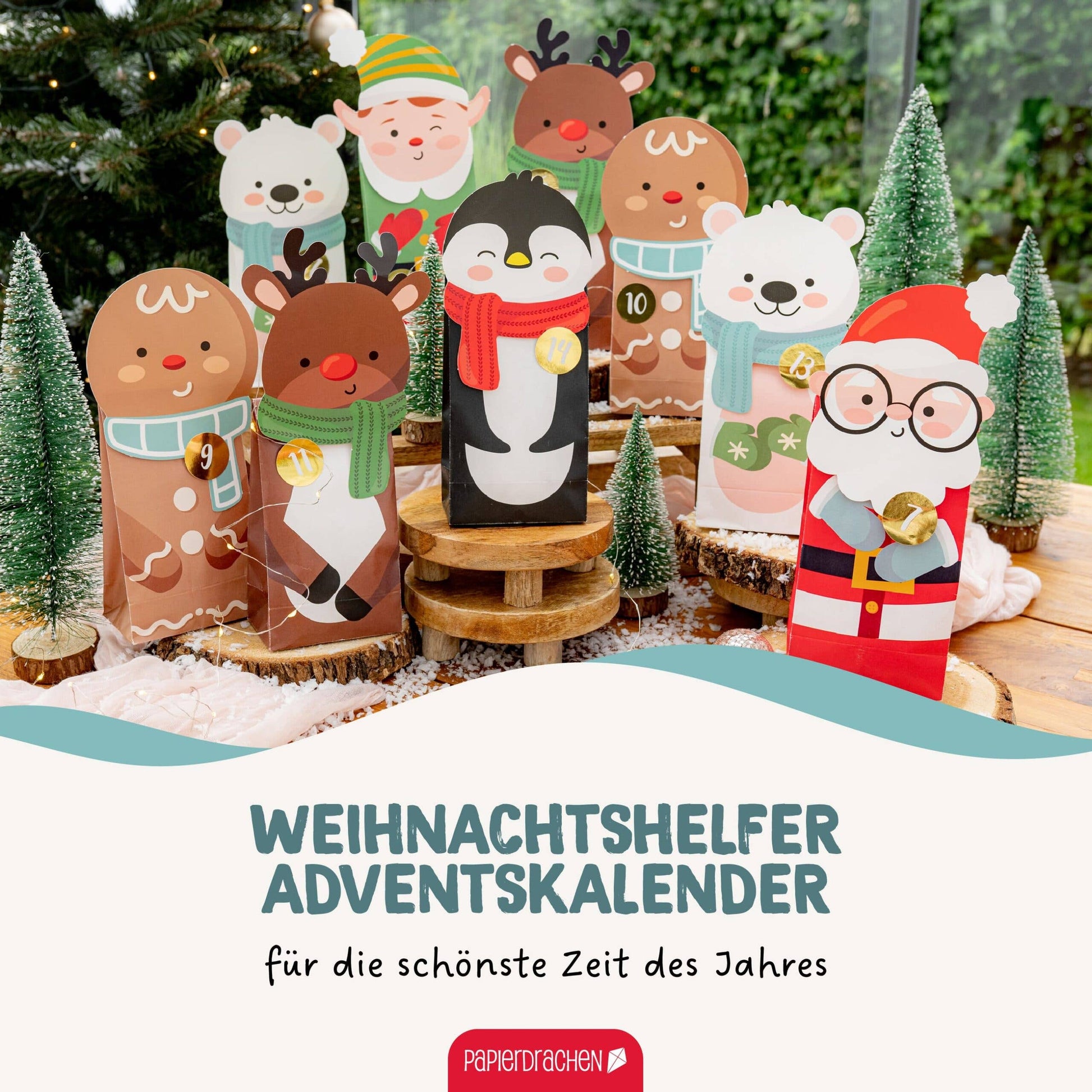 Gør-det-selv adventskalender – Julehjælpere – 24 poser med udstansede motiver | Papierdrachen Julepynt Papierdrachen