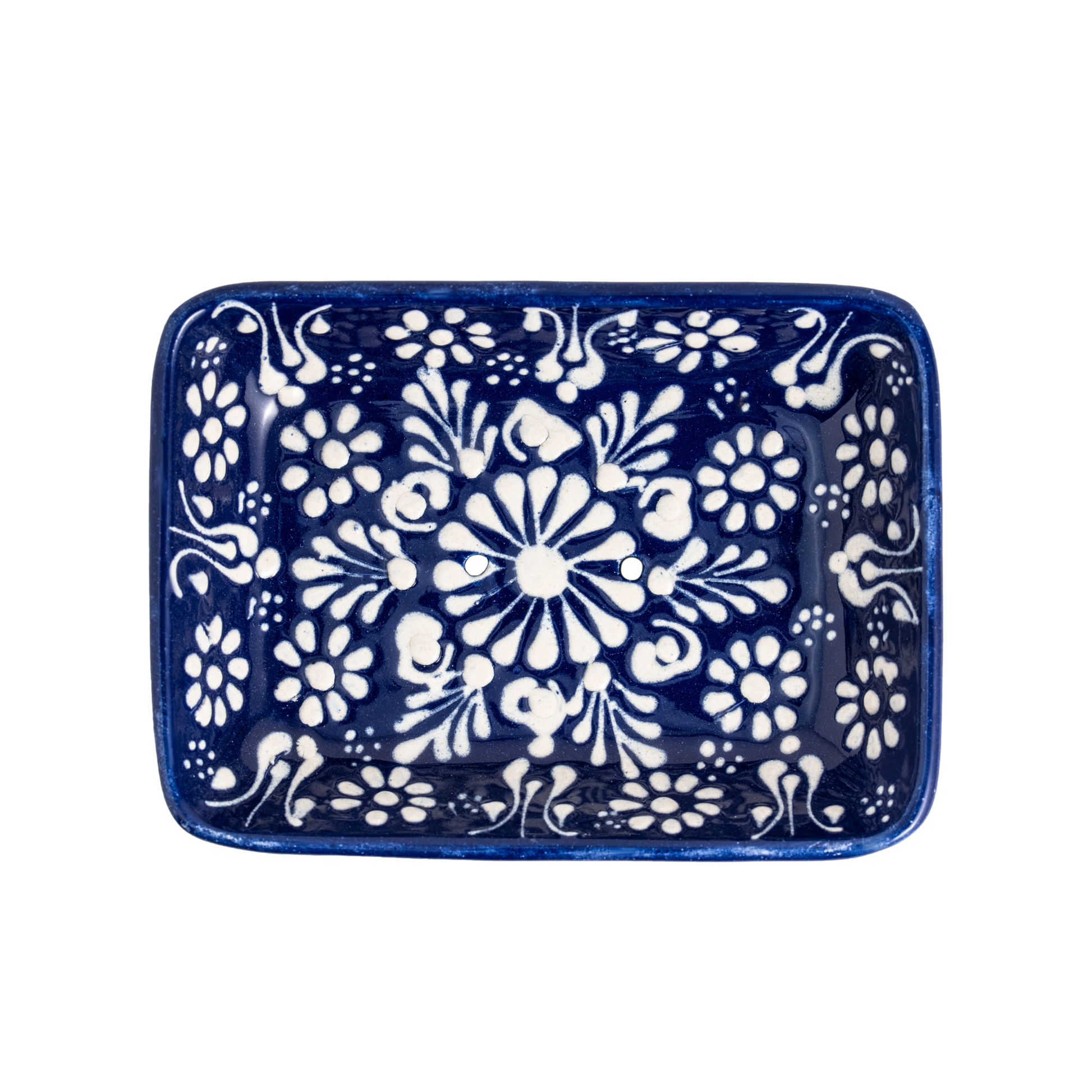 Håndlavet Keramisk Sæbeskåle med Dræn - Farverig Håndmalet Sæbeholder sæbeskål Ottoman Blå