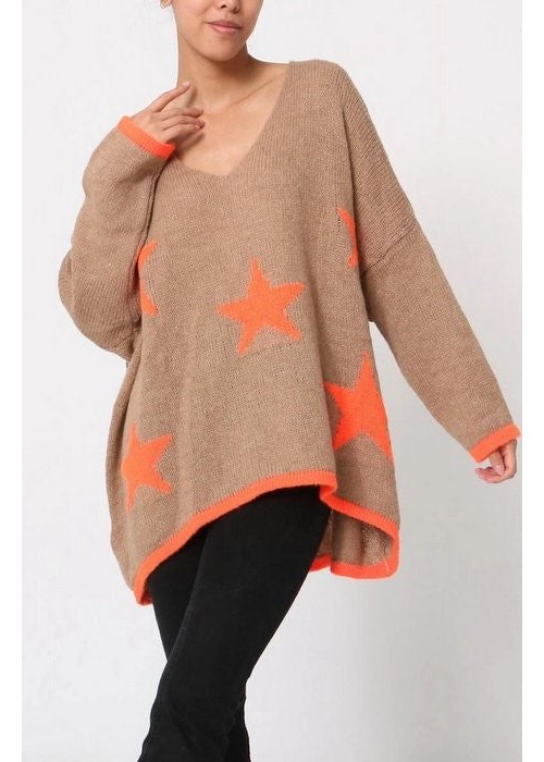 Strik Sweater med Stjerner Oversize - One Size | LÉA & LUC Lea & Luc