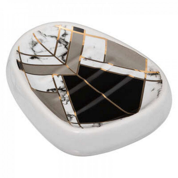 Sæbeskål Porcelæn Silk Geometrix - Sort/Grå/Guld 5five