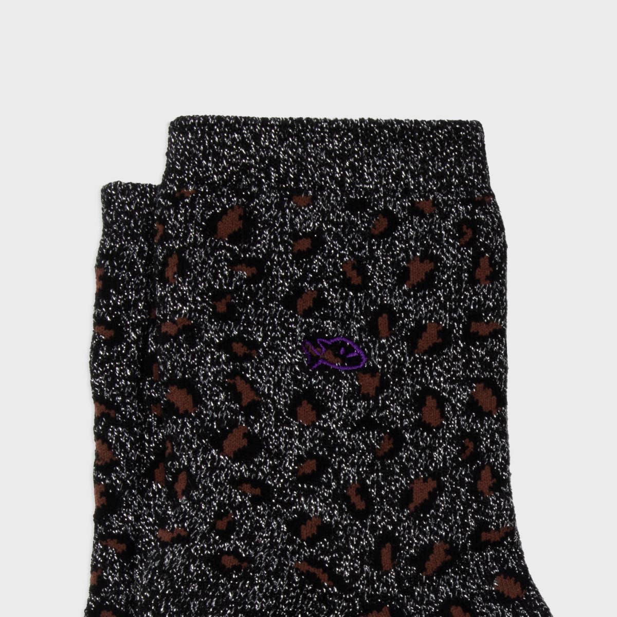 Glitrende Ankelstrømper med Leopardmønster - Sort & Sølv BILLYBELT