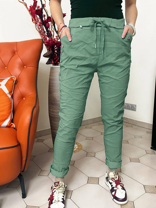 Miracle Bukser med Knapper - Krøllet Jogger | ZAFA PARIS ZAFA PARIS khaki