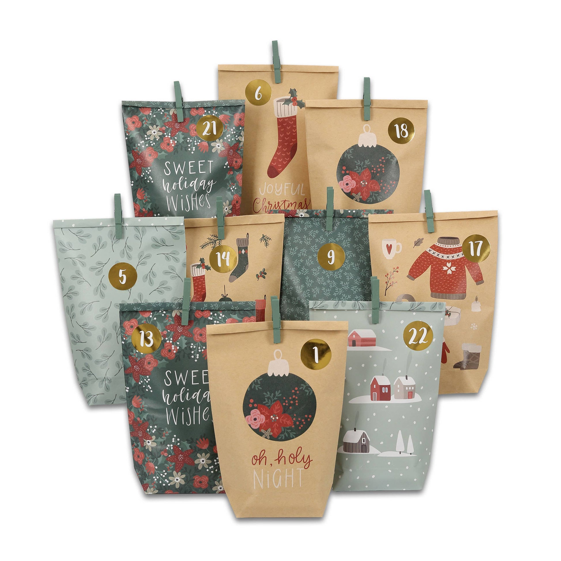 Gør-det-selv adventskalender – 24 grønne kraftposer med tryk | Papierdrachen Højtidspynt Papierdrachen