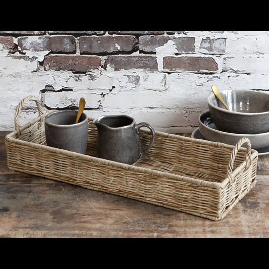 Bakke i Rattan Flet med Håndtag - Naturfarvet 46 cm Chic Antique