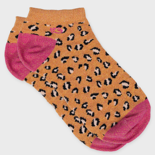 Glitrende Ankelstrømper med Leopardmønster - Orange & Pink BILLYBELT