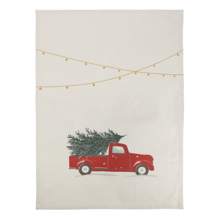Viskestykke med rød bil og juletræ – Nør – 70 x 50 cm