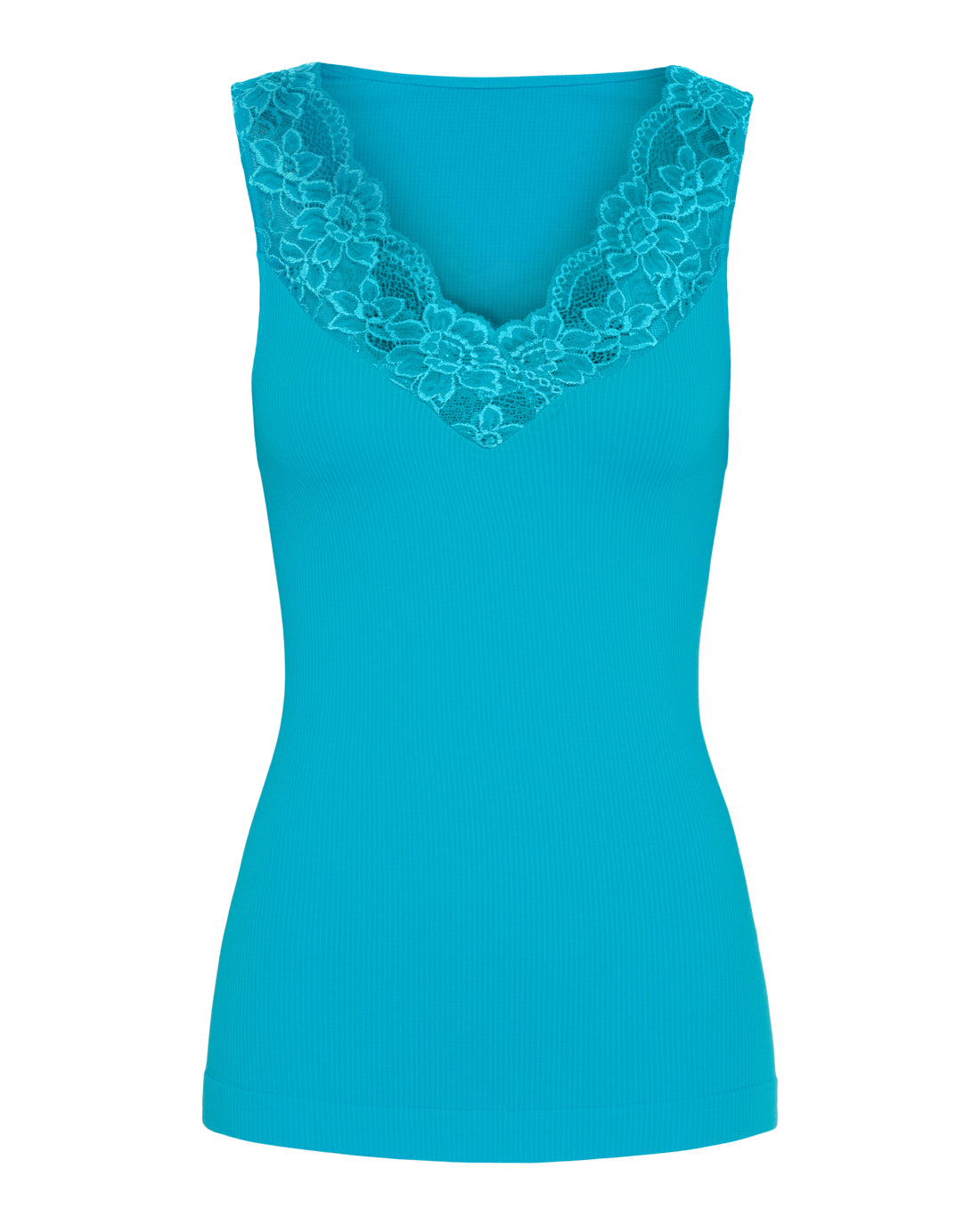 Tim & Simonsen Belen rib v-lace Top flere farver Tim & Simonsen Turchese L/XL