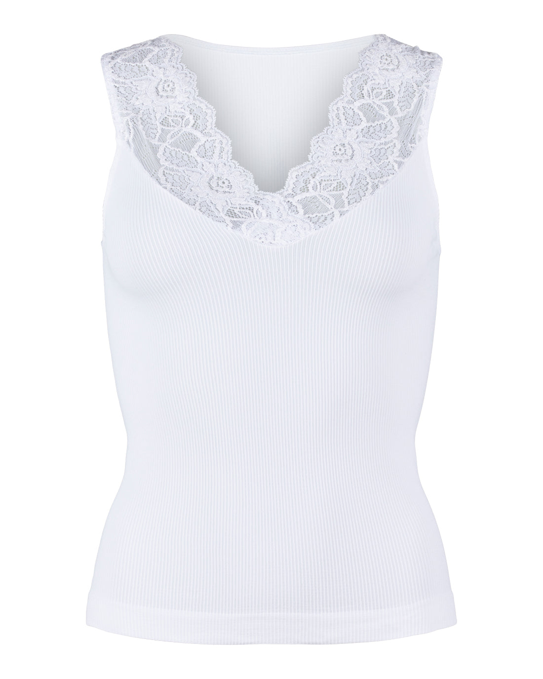 Tim & Simonsen Belen rib v-lace Top flere farver Tim & Simonsen Bianco S/M