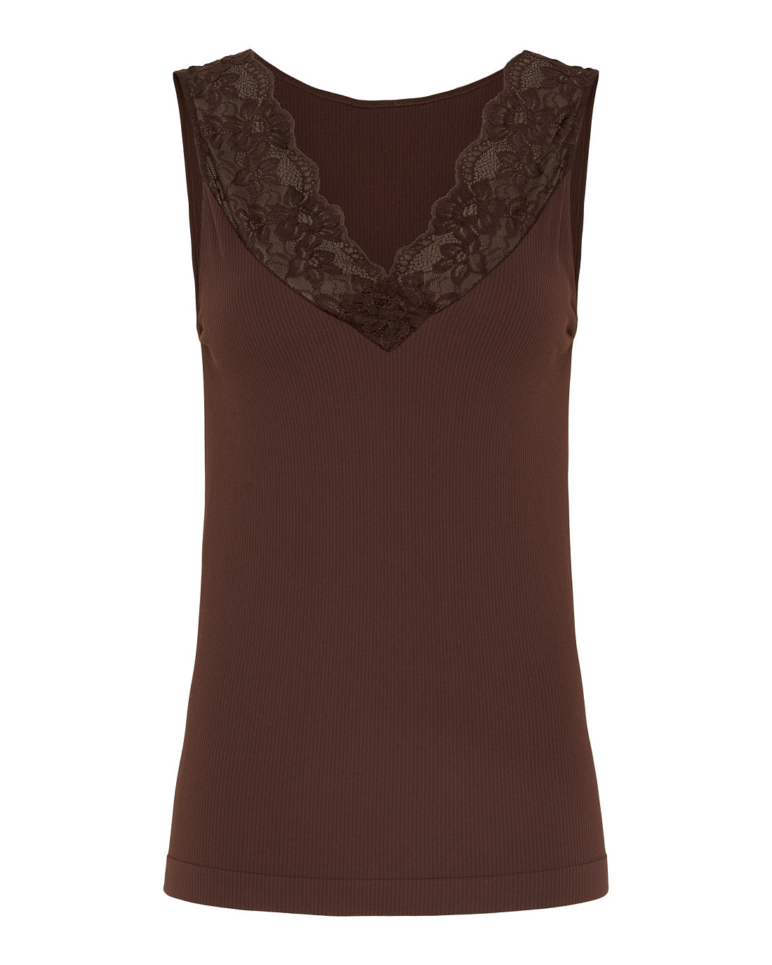 Tim & Simonsen Belen rib v-lace Top flere farver Tim & Simonsen Ciocciato S/M