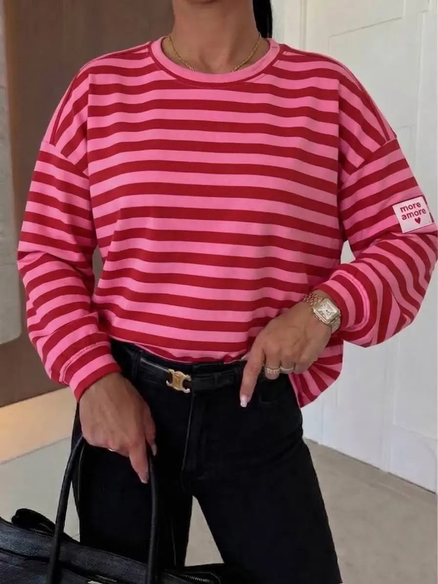 More Amore – Oversize langærmet stribet T-Shirt Tøj ESTEE BROWN One-size 38-44 Pink/Rosa