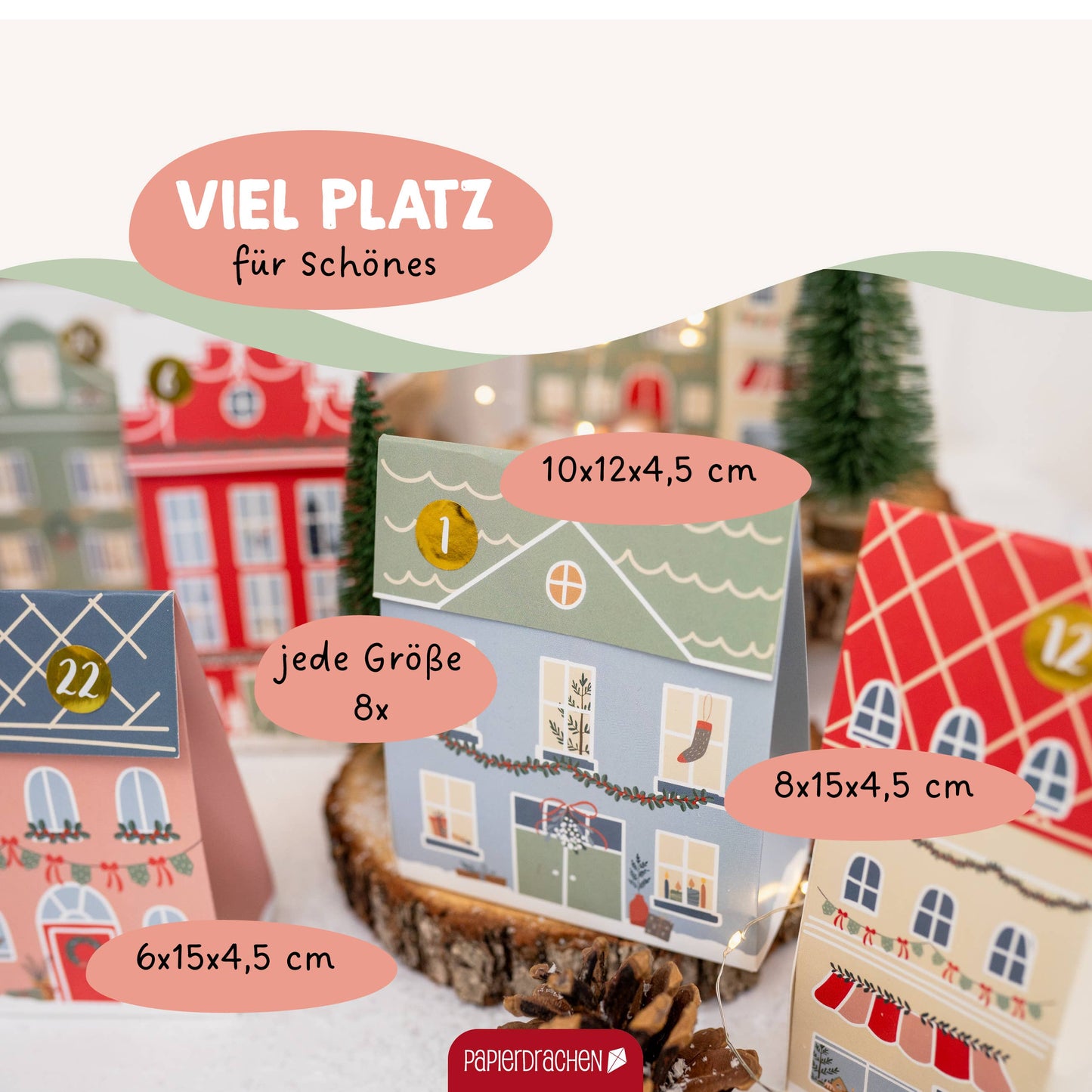 DIY Julekalender Juleby - 24 Huse i Pastelfarver - Pakkelander
