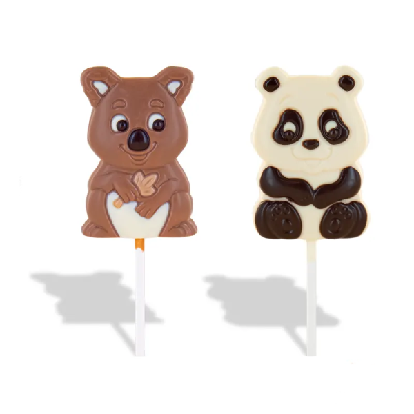 Jungle Chokolade-slikkepind i Belgisk Mælkechokolade – Panda & Koala (25g) ADG Diffusion