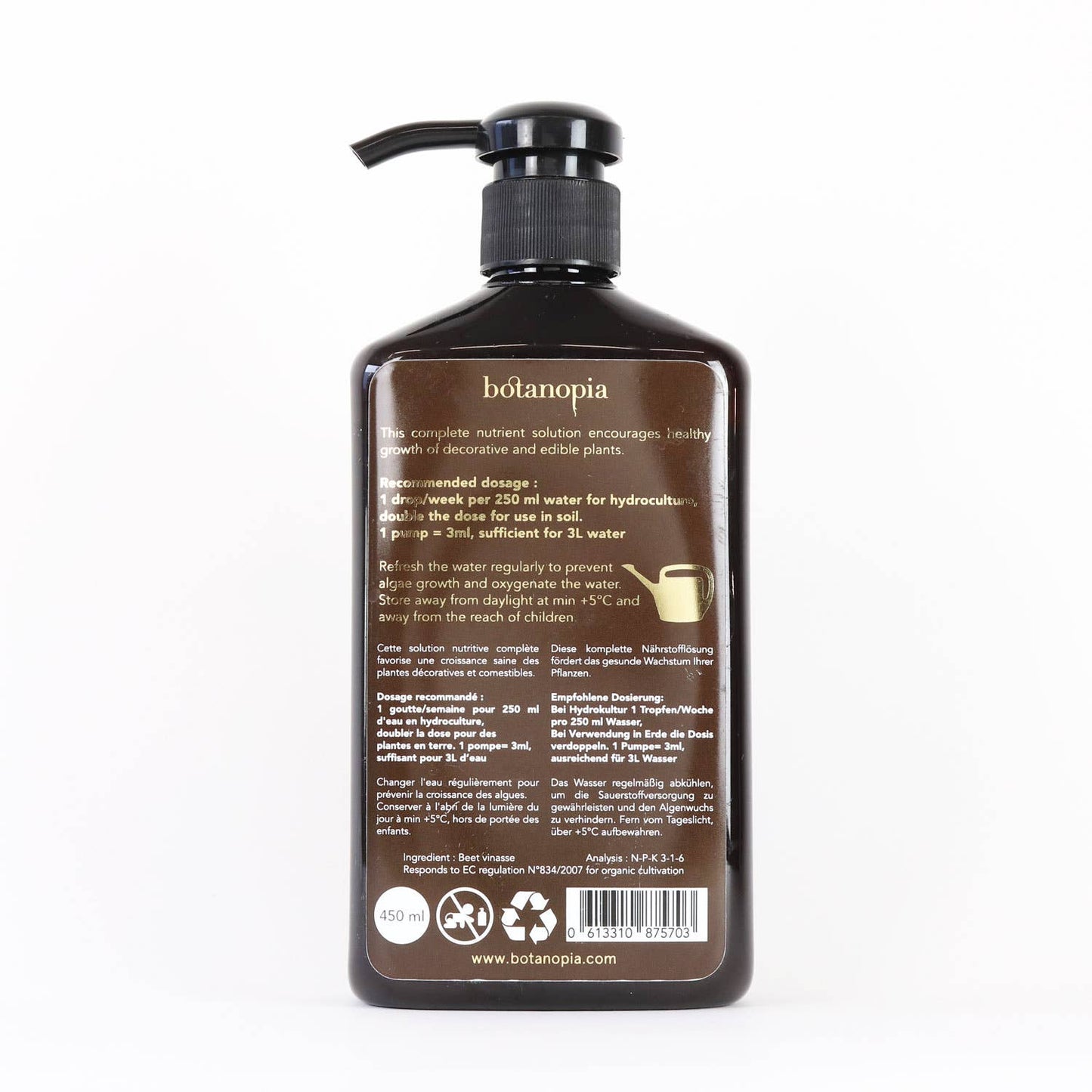 Komplet Økologisk Plantenæring 450 ml – Pumpeflaske Botanopia