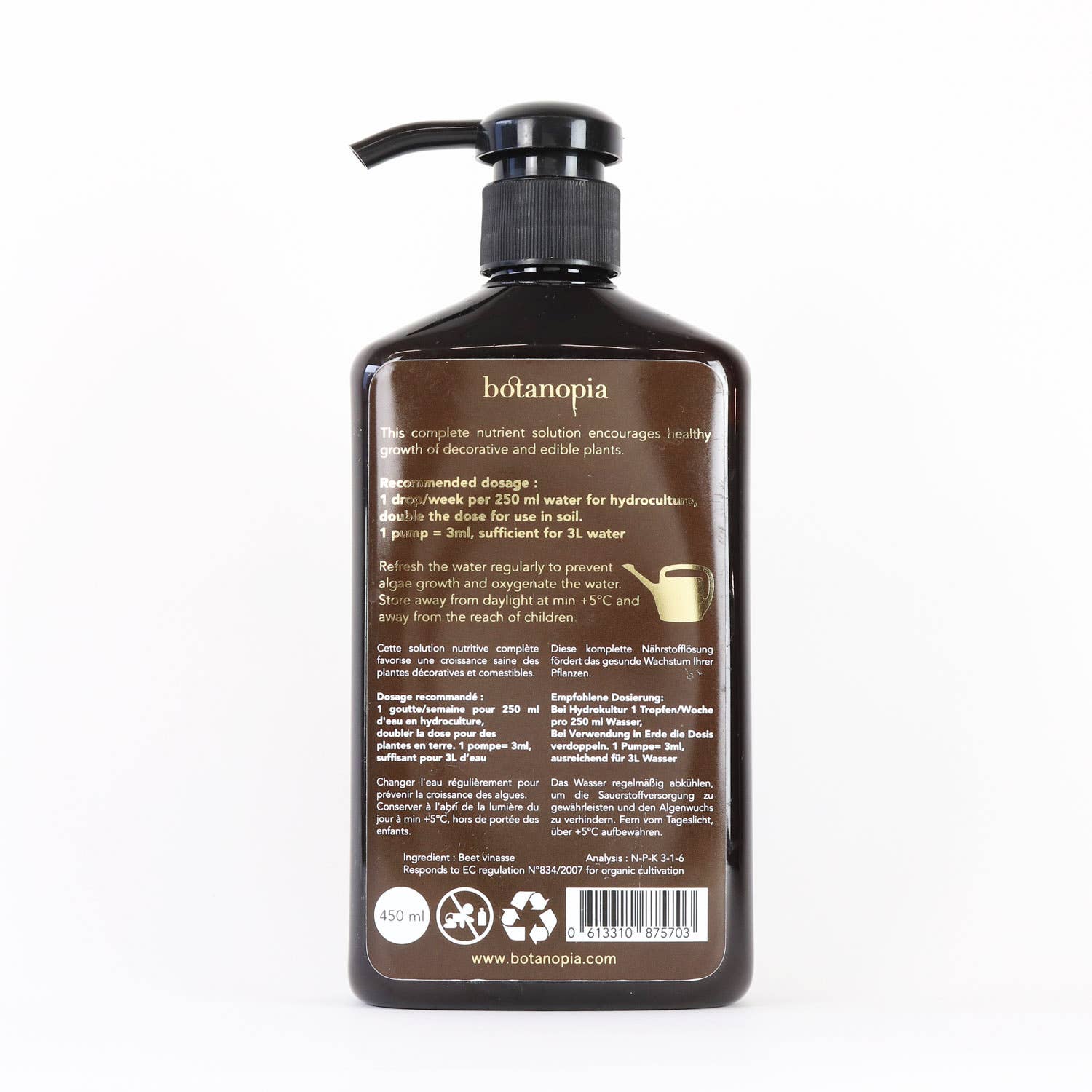 Komplet Økologisk Plantenæring 450 ml – Pumpeflaske Botanopia