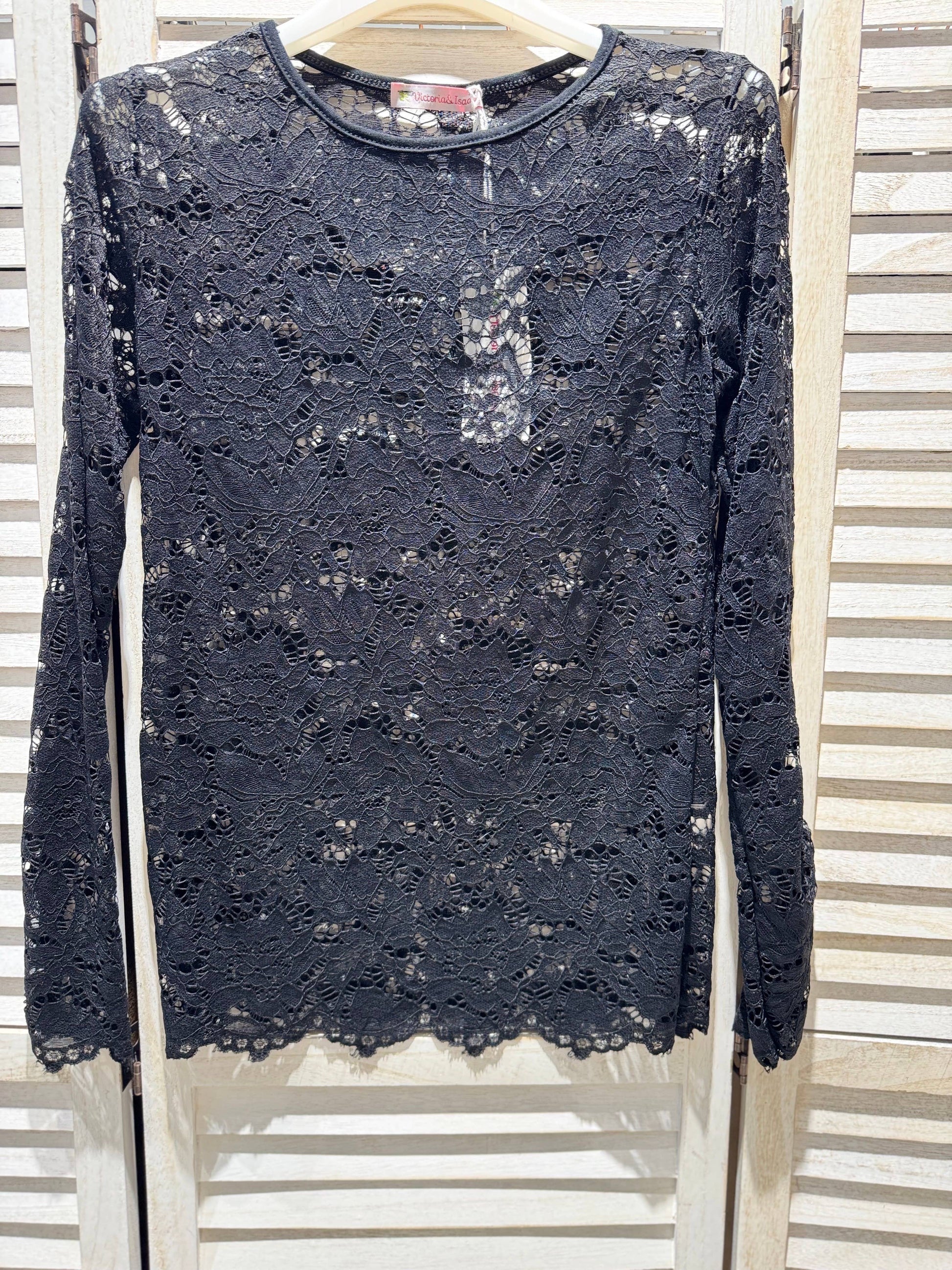 Langærmet Blondebluse Sort - Elegant og Sofistikeret | VICTORIA&ISAAC VICTORIA&ISAAC