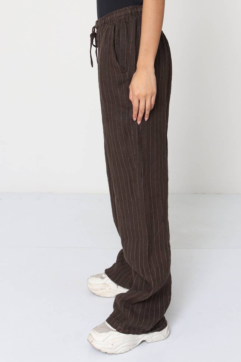 Bukser i 100% Hør Sort Stribet - One Size 38-42 | LÉA & LUC LÉA & LUC