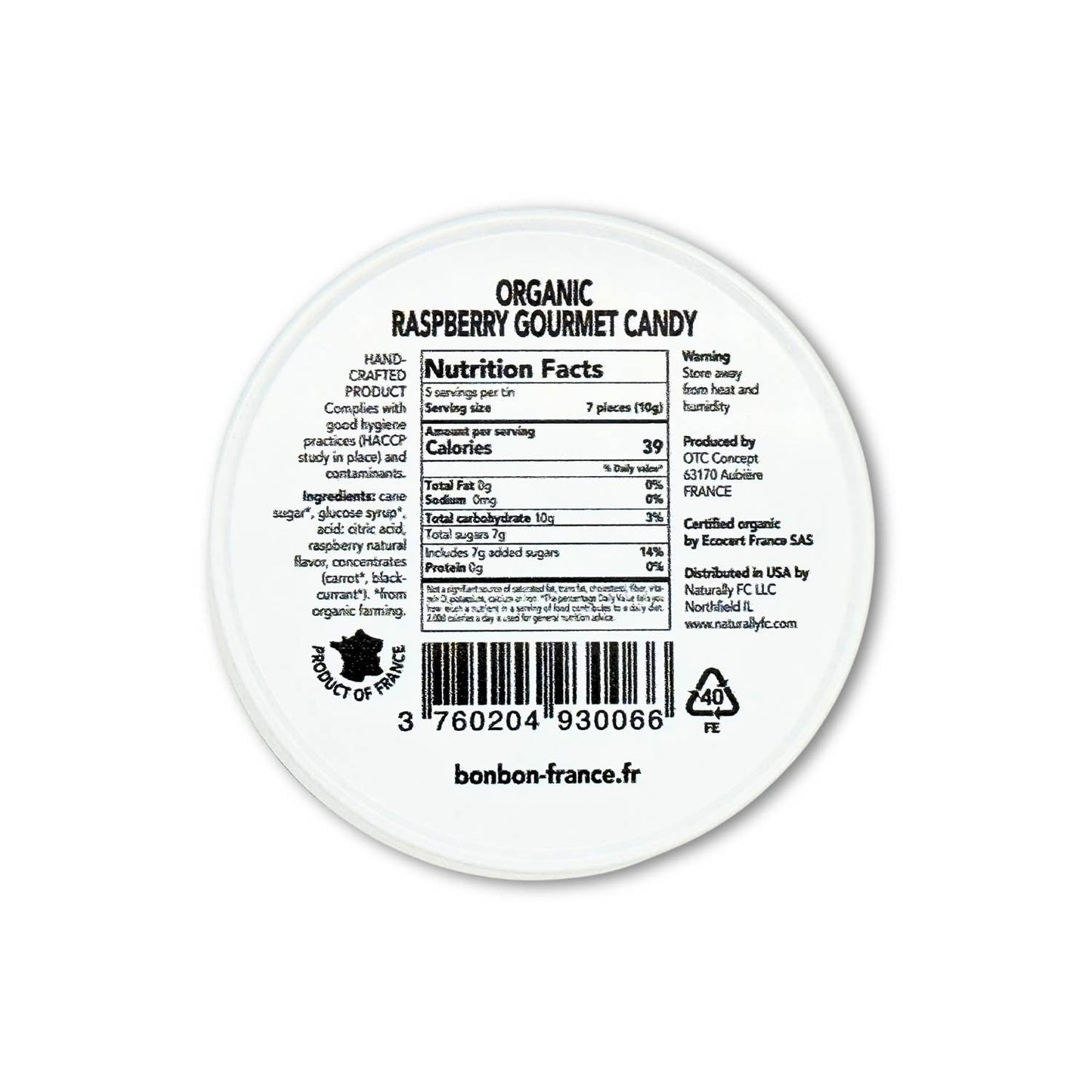 Saint-Ange Økologisk Hindbær Pastiller 50g - BIO-Certificerede Franske Slik Bonbon-France