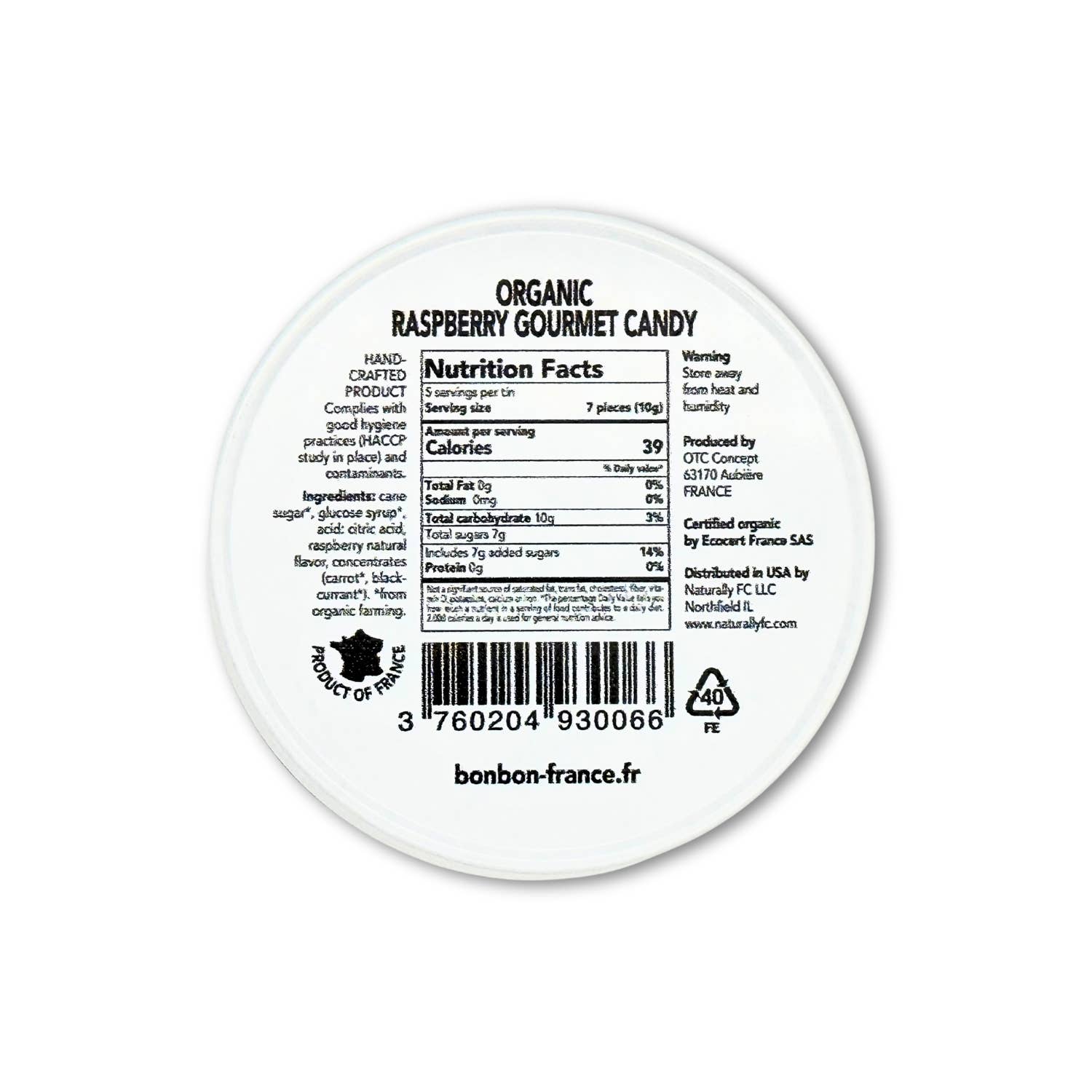 Saint-Ange Økologisk Hindbær Pastiller 50g - BIO-Certificerede Franske Slik Bonbon-France