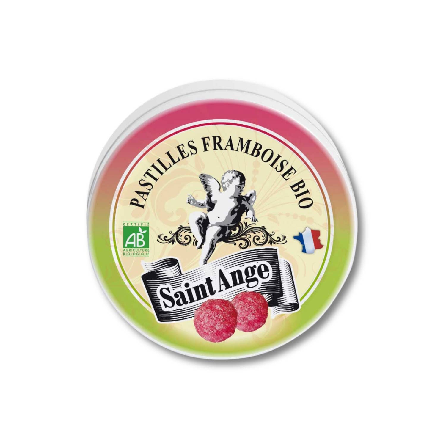 Saint-Ange Økologisk Hindbær Pastiller 50g - BIO-Certificerede Franske Slik Bonbon-France