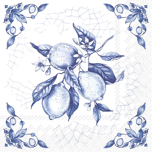 Frokost serviet Lemon On Tile White Blue