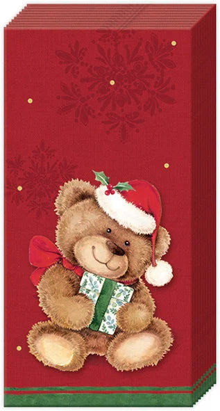 Papirlommetørklæder Christmas Teddy Red – 21 × 21 cm Papirlommetørklæder IHR