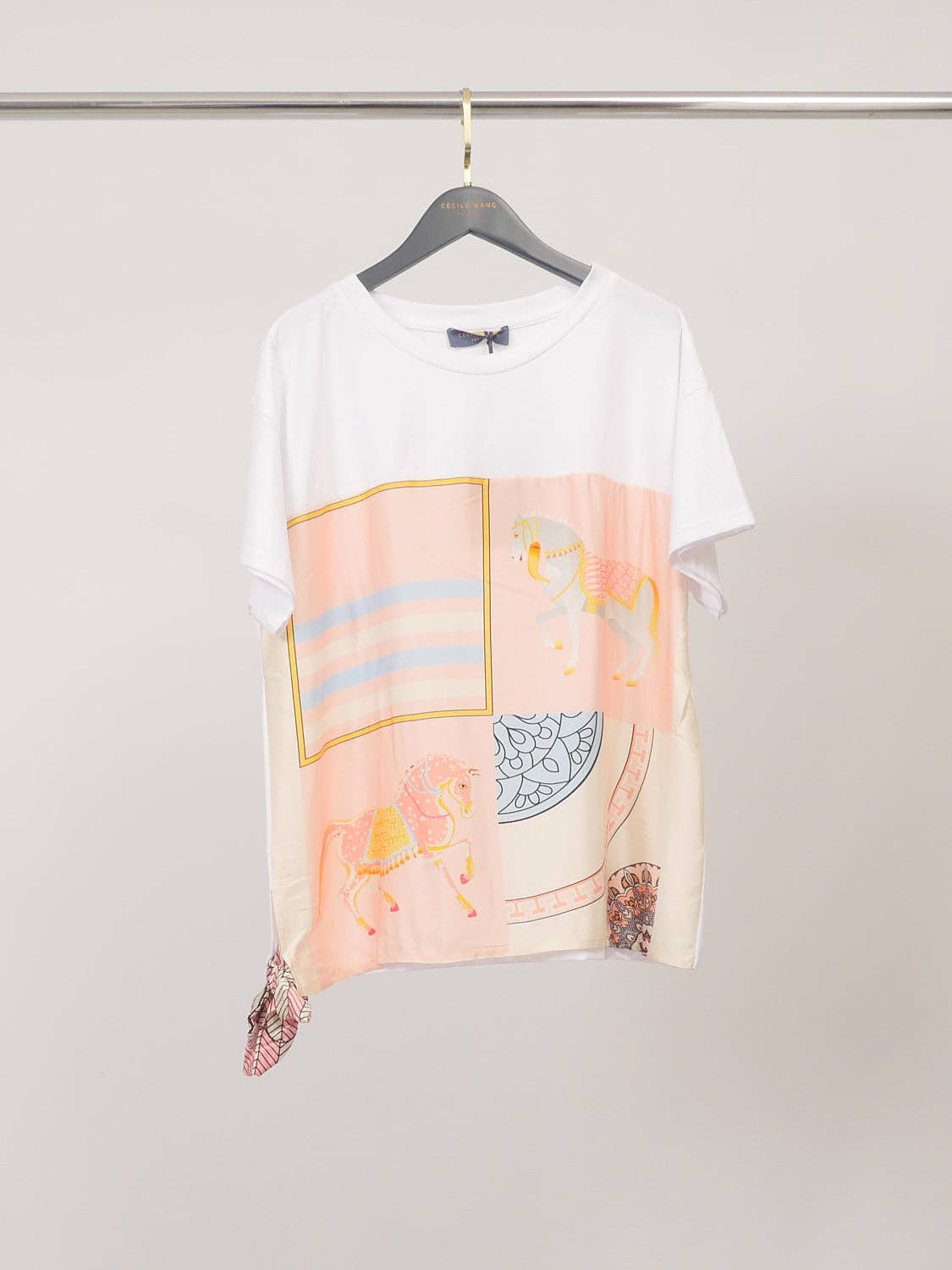 Bomulds-T-shirt med ridesjal-panel KD8828-21 Cécile Wang lyserød