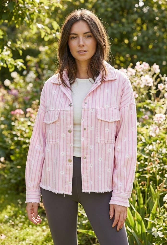 Stribet Denim Jakke med Blomsterdetaljer - Victoria&Isaac VICTORIA&ISAAC