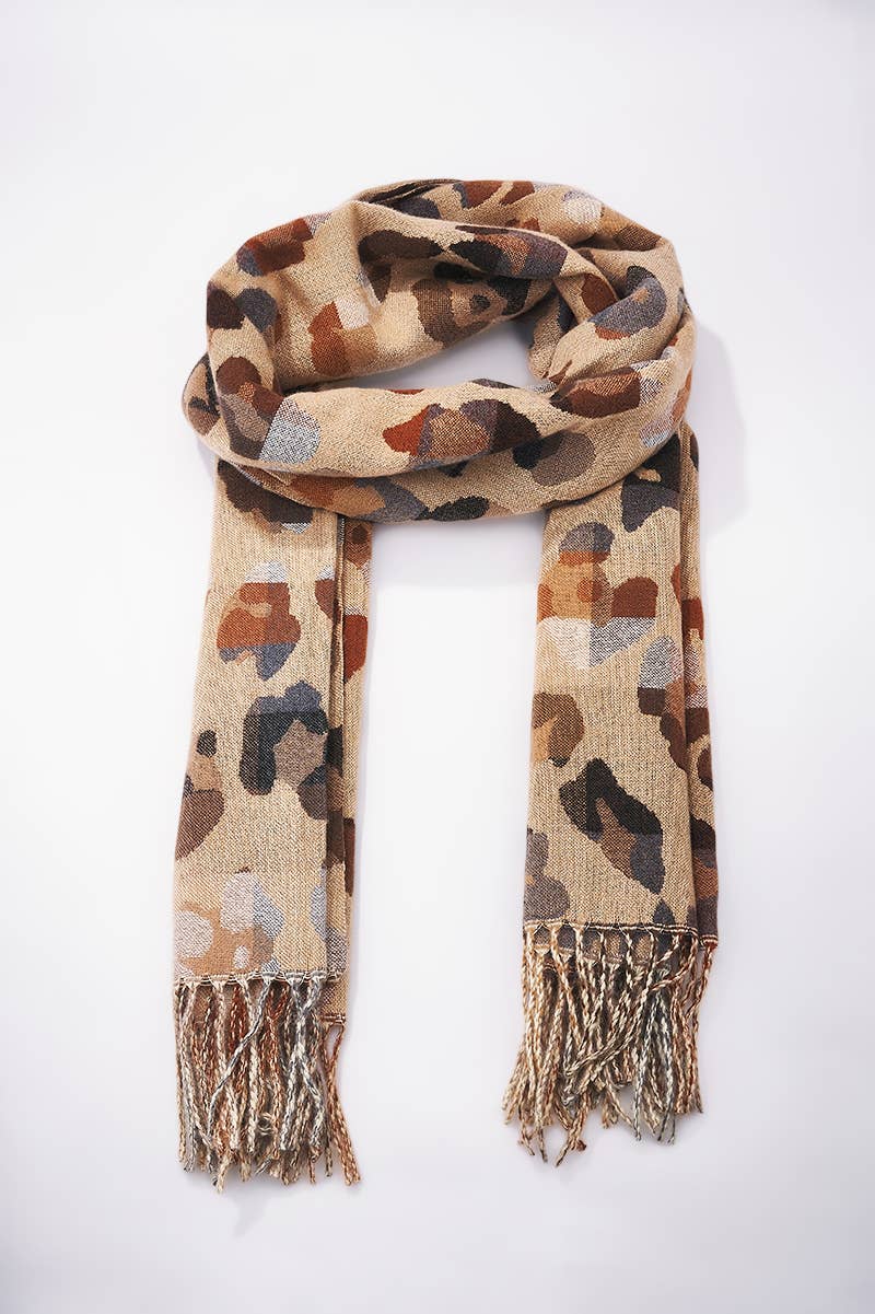 Tørklæde med leopardmønster kamel BYREN | ÉLINE L'ATELIER