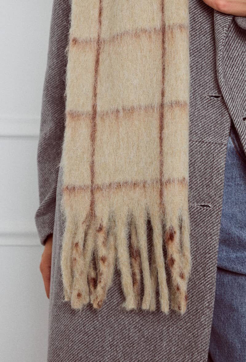 Stort Ternet tørklæde Beige BYREN | ÉLINE L'ATELIER