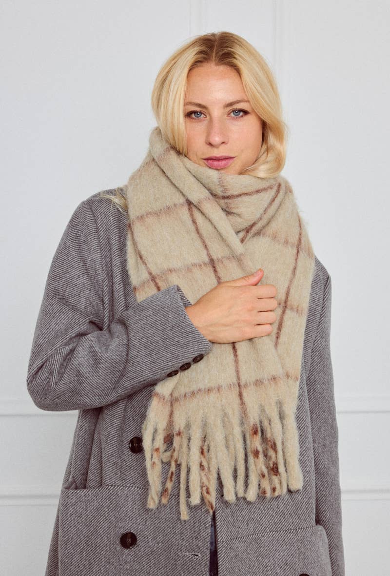 Stort Ternet tørklæde Beige BYREN | ÉLINE L'ATELIER