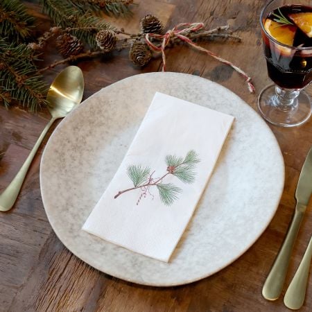 Servietter med fyrregren – Hvid – 40 x 40 cm – 16 stk.