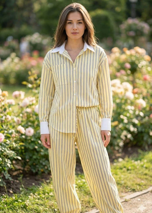 Stribede Løstsiddende Bukser med Snørelukning Gulstribet - Victoria&Isaac VICTORIA&ISAAC