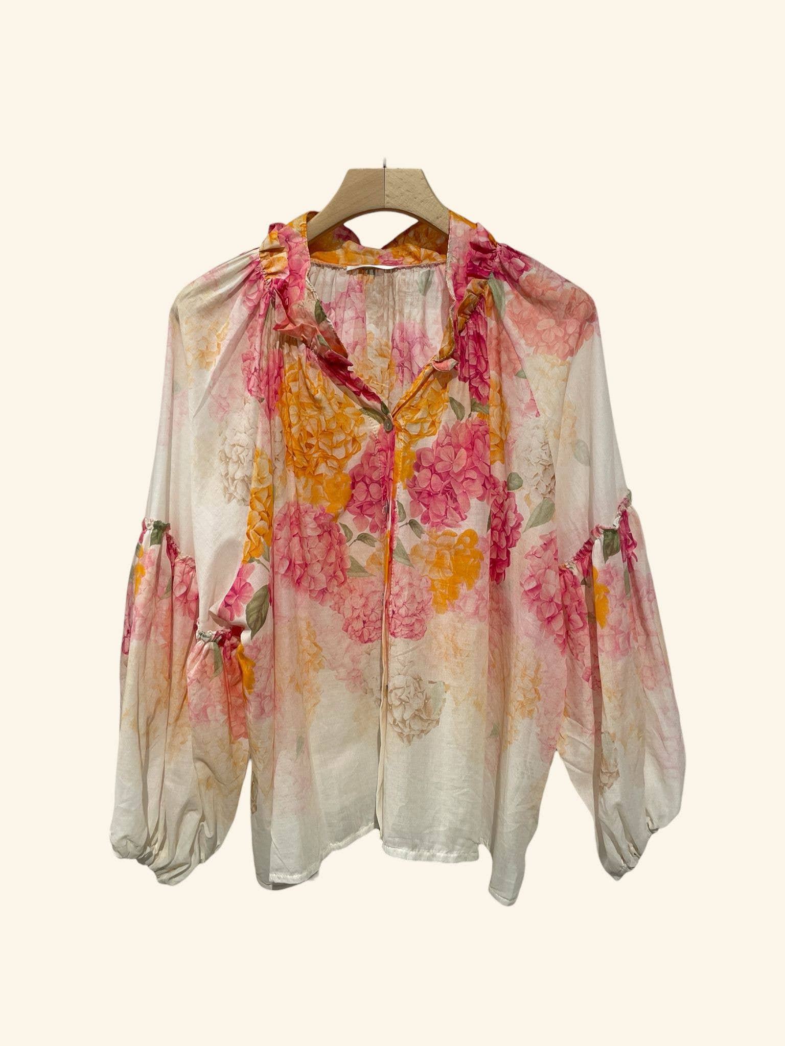Blomstret Hyacint Voile Bluse med Puffærmer – Fås i Flere Farver Bluser Nota bene Fuchsia One-size
