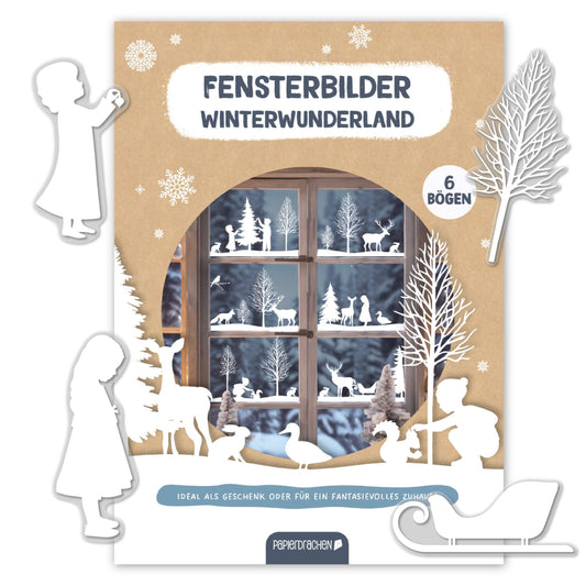 Vinduesklistermærker til jul – Vinterlandskab – 6 A4-ark | Papierdrachen Dekoration Papierdrachen