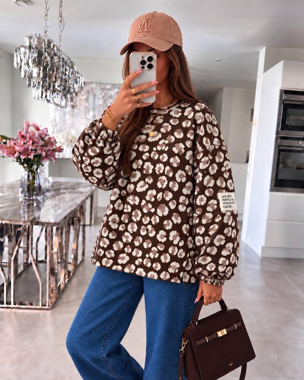 Oversized leopard sweat i blankt stof fås i flere farver Apparel & Accessories ISSYMA Mørk brun