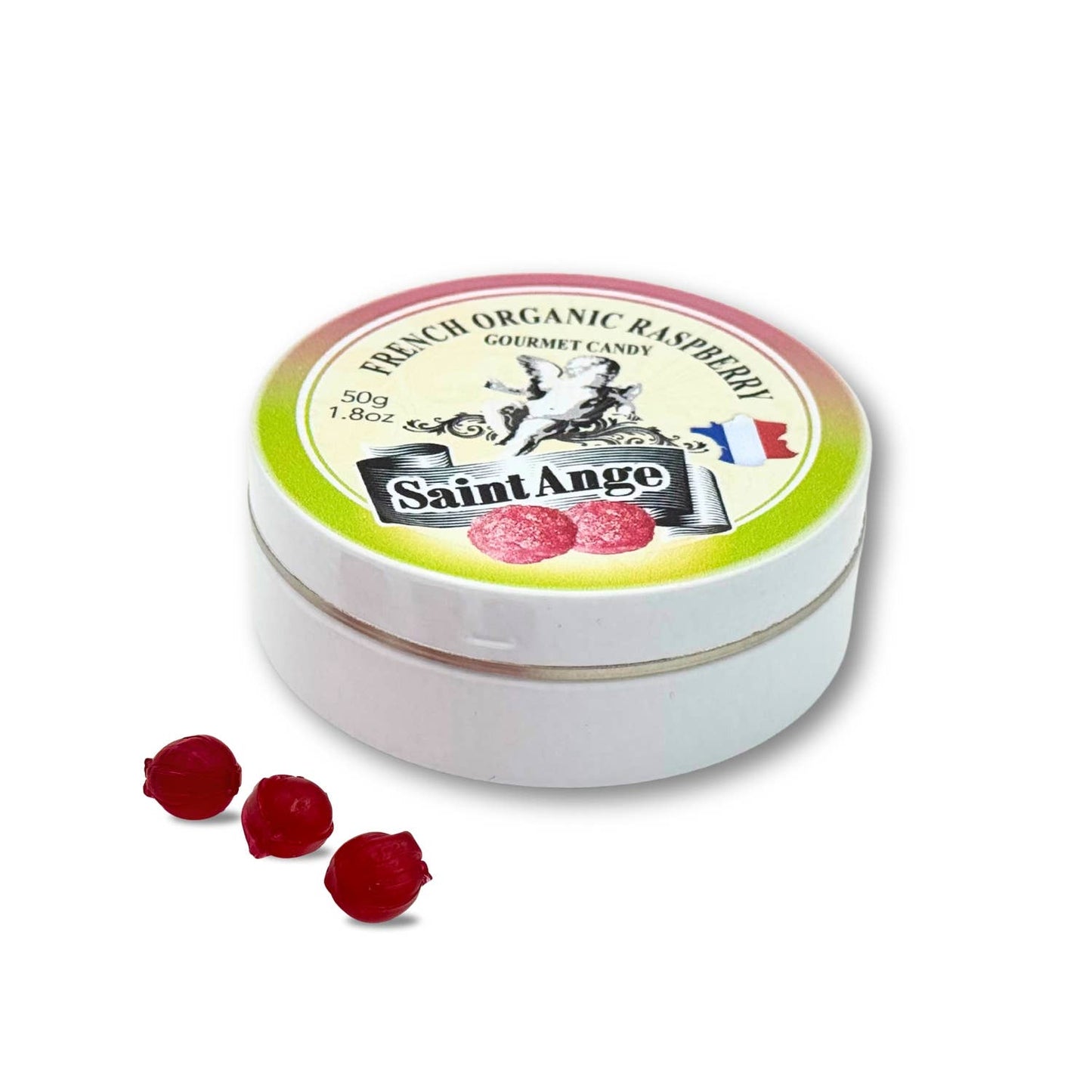 Saint-Ange Økologisk Hindbær Pastiller 50g - BIO-Certificerede Franske Slik Bonbon-France