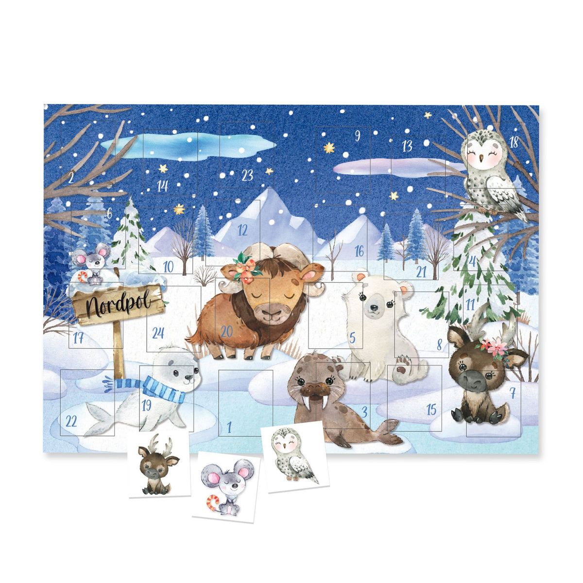 Julekalender med 24 midlertidige tatoveringer – Vinterdyr | Papierdrachen Papierdrachen