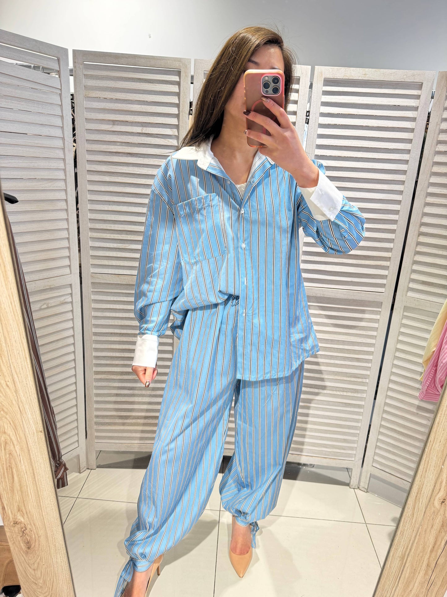 Stribede Løstsiddende Bukser med Snørelukning Lyseblå stribet - Victoria&Isaac VICTORIA&ISAAC