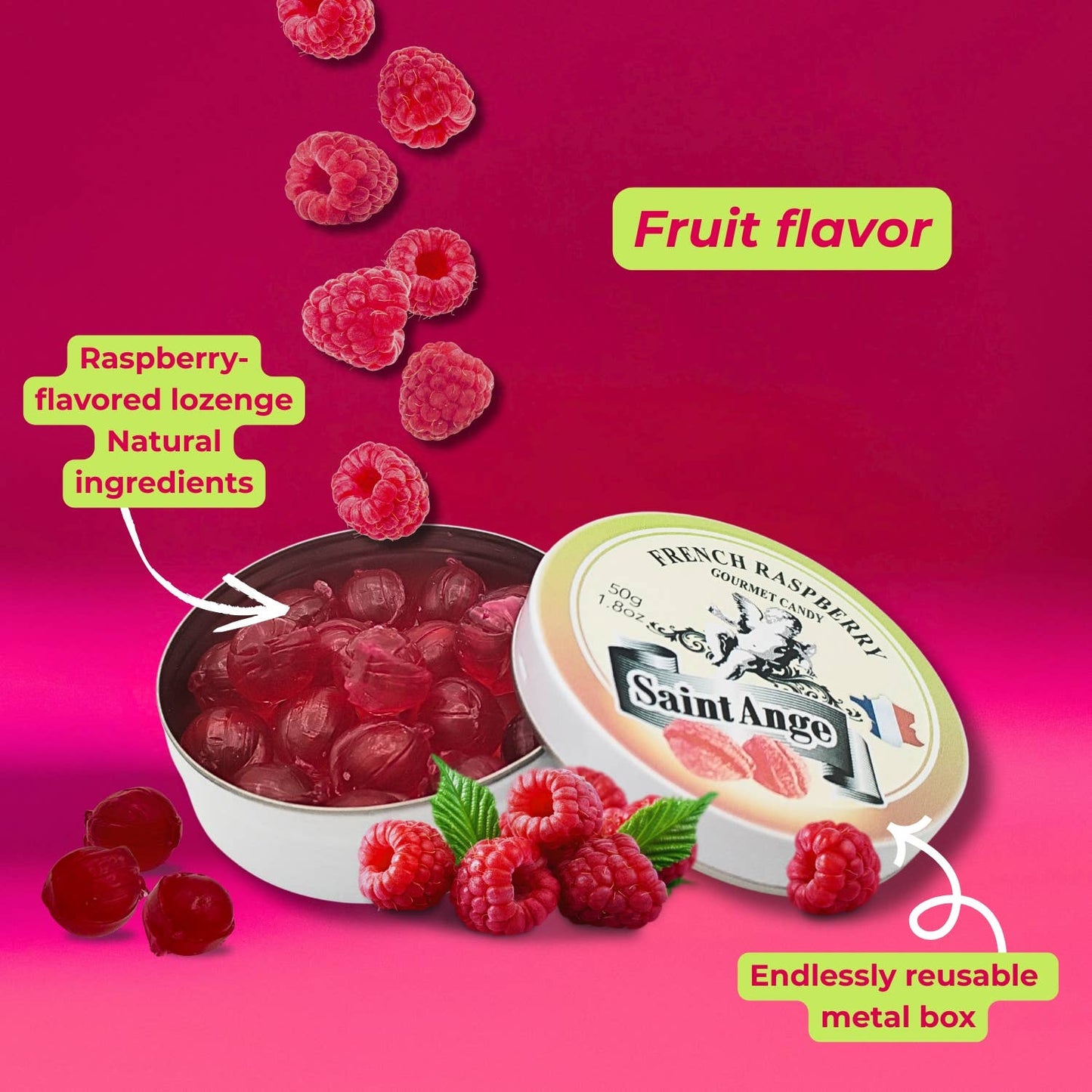 Saint-Ange Framboise - Traditionelle Franske Hindbærslik Bonbon-France