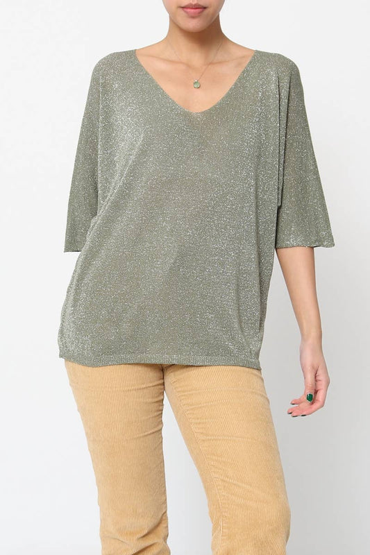 Lurex bluse med V  hals Lea & Luc