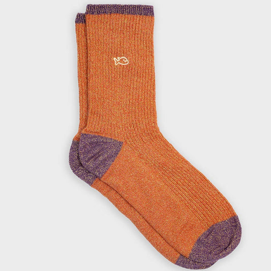 Glitrende Vintage Sokker - Orange & Lilla Ankelstrømper i Økologisk Bomuld BILLYBELT