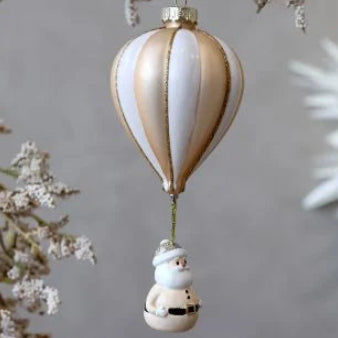 Luftballon med julemand til ophæng – Champagne – H13/Ø5,5 cm – Håndmalet