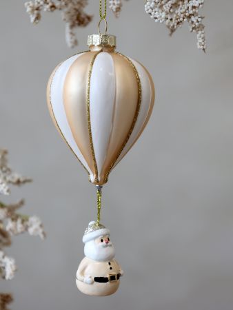 Luftballon med julemand til ophæng – Champagne – H13/Ø5,5 cm – Håndmalet