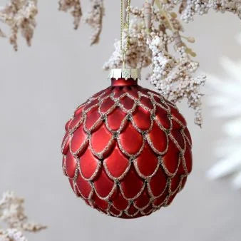 Julekugle med guldmønster – Antique Cherry – Ø8 cm – Håndmalet glas Julepynt Chic Antique