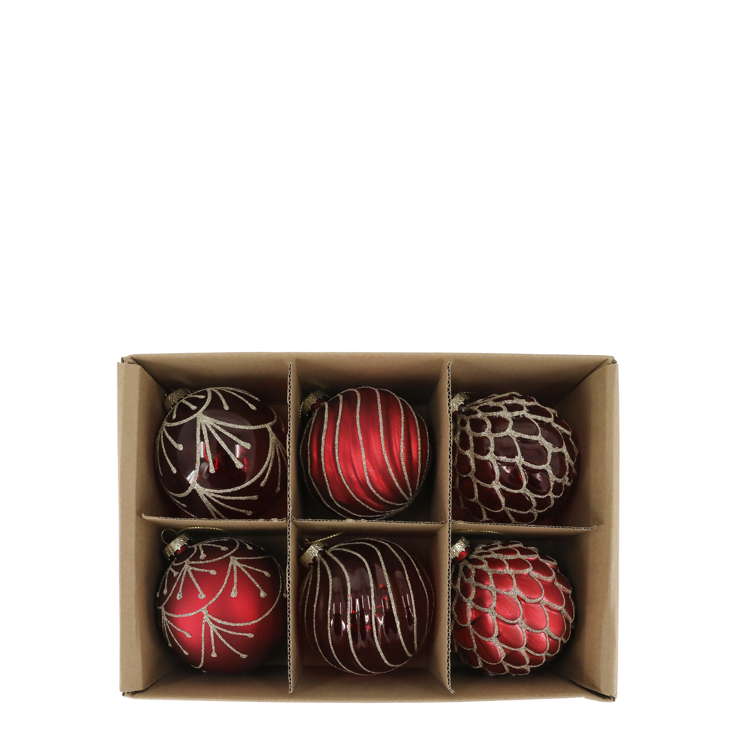 Julekugle i æske sæt af 6 cherry