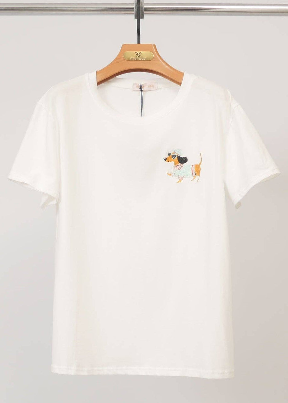 Broderet Gravhund T-shirt i Bomuld | Cécile Wang T-shirt Cécile Wang Lysegrøn gravhund