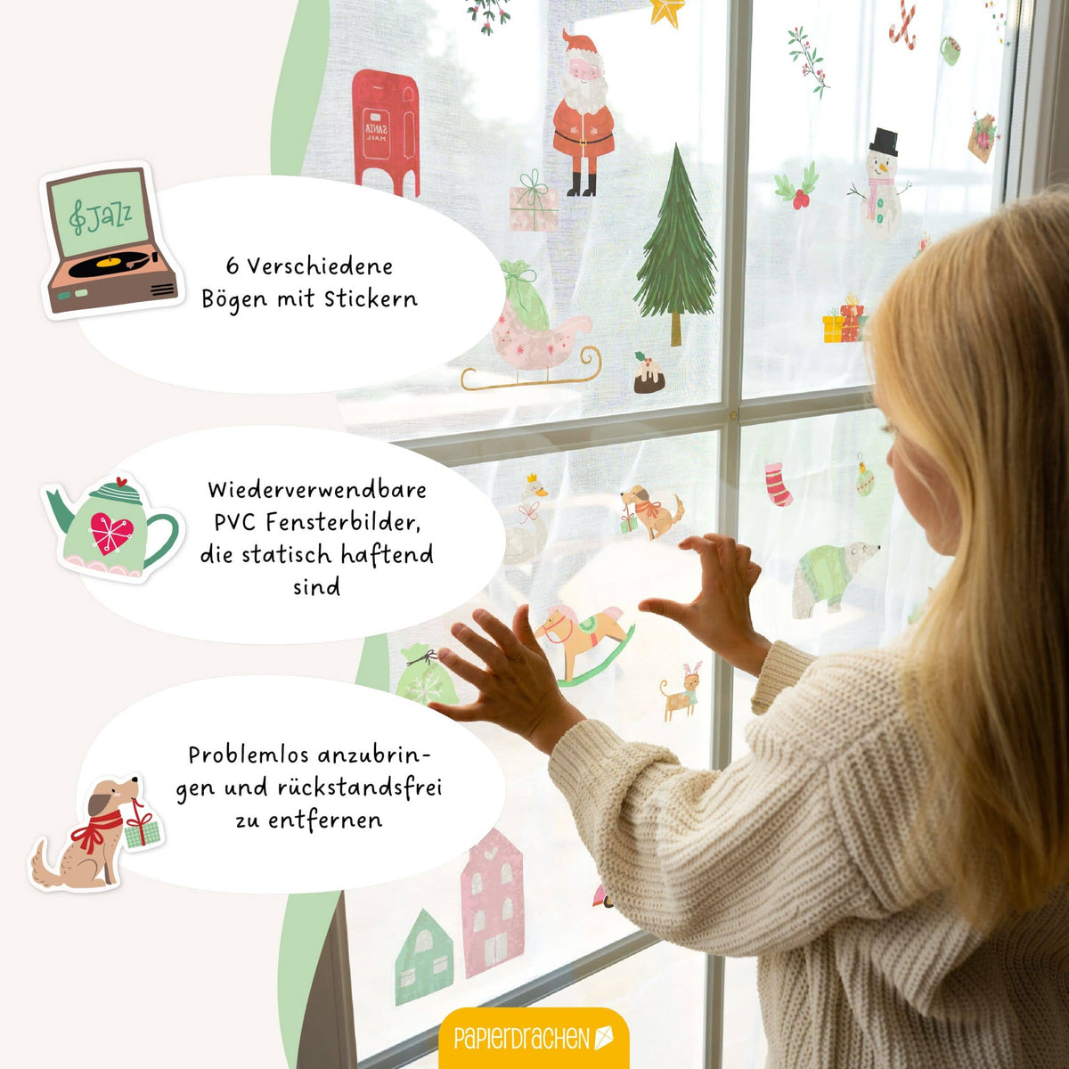 Vinduesklistermærker til jul – Holly Jolly Pink – 6 A4-ark | Papierdrachen Papierdrachen