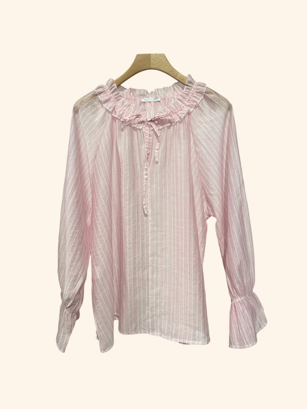 Stribet Voile Bluse med Flæsekrave – Fås i 5 Farver Bluser Nota Bene lyserød One-size