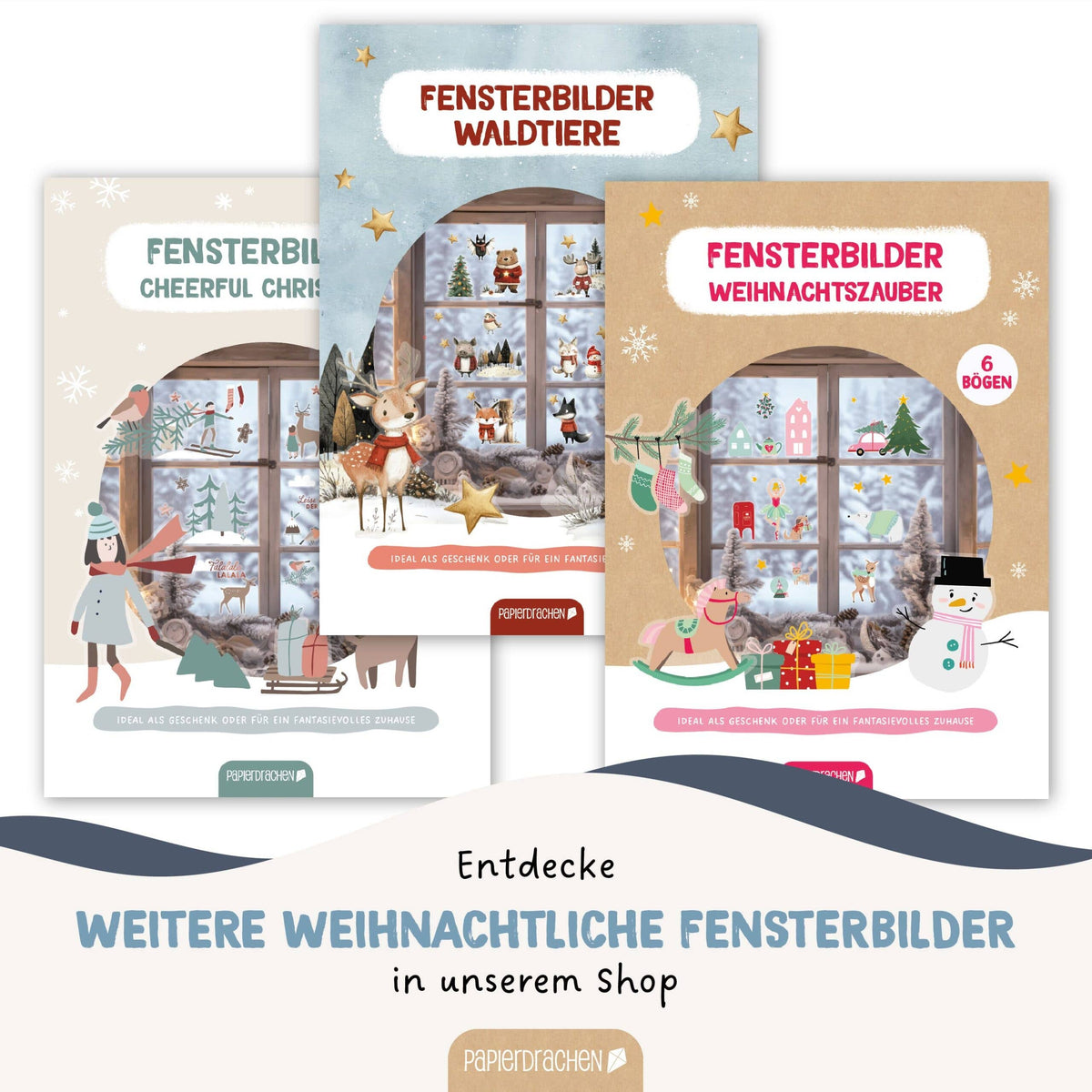 Vinduesklistermærker til jul – Vinterlandskab – 6 A4-ark | Papierdrachen Dekoration Papierdrachen