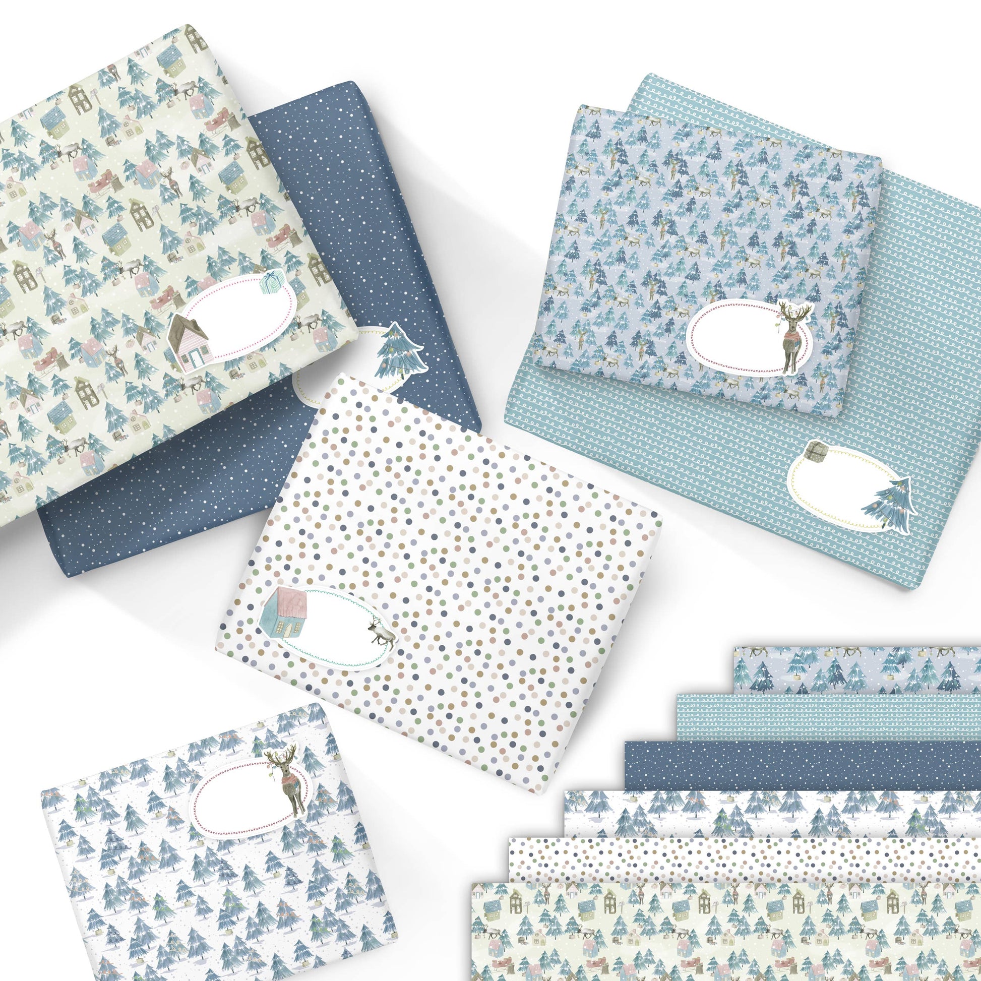 Julegaveindpakningspapir Sæt - 6 Designs med Klistermærker Papierdrachen